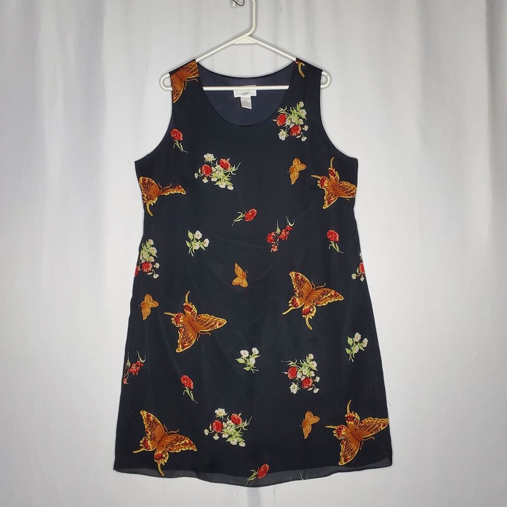 Studio C 90s Empire Mini Dress 16W Tie Butterfly Floral Chiffon Overlay Fairy